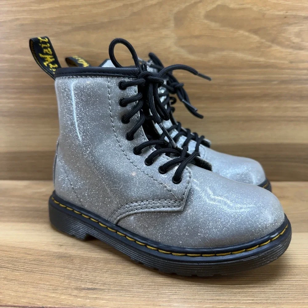 Dr Martens Combat Boots Toddler‎ Girls 10 Silver Glitter Ankle Boot